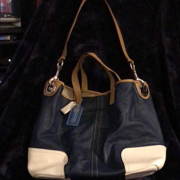 Coach Handbags - Dark Blue & White Leather Coach Purse